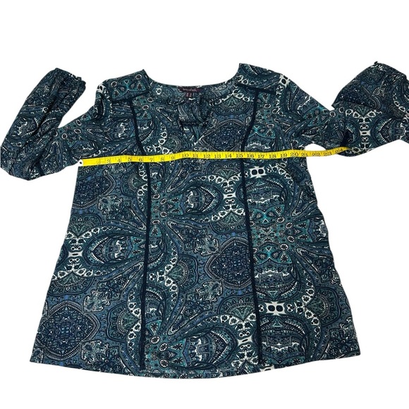 Long Tall Sally Navy Blue Pattern Sheer Tunic Bohemian Top Size 12 LTS - Picture 4 of 13